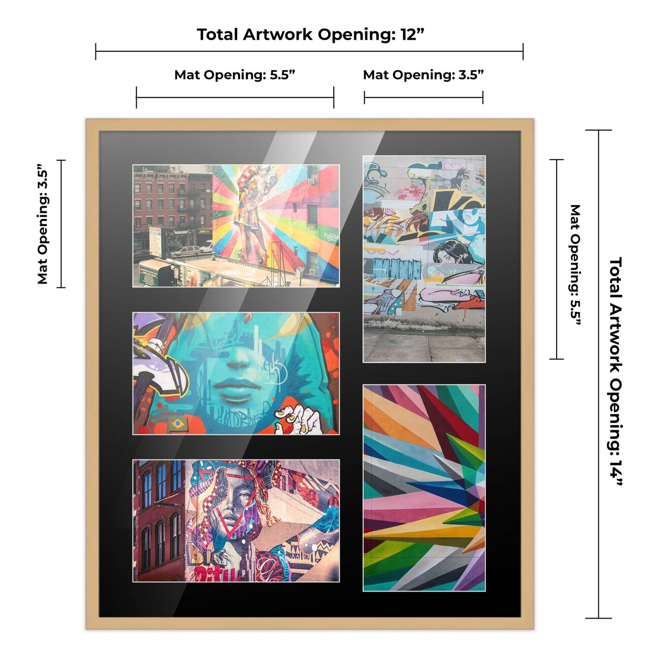 Natural Finish Collage Frame - Black Mat, 20 Frame Sizes to Choose From, UV Acrylic, Wall Hanging Hardware, Vertical or Horizontal Display